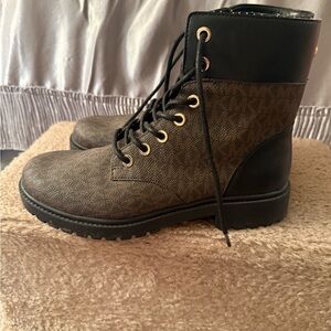 Michael Kors Black and Brown Lace-Up Ankle Boots